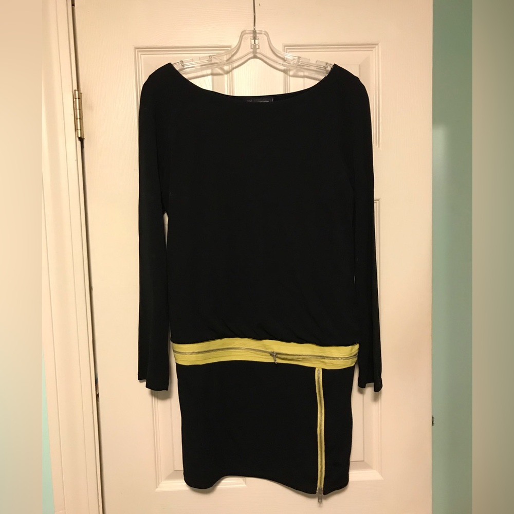 INC Black Athleisure Dress with Yellow Zipper detail